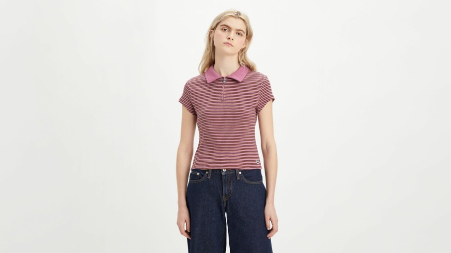 Dam Levi's  | Right On Rib T-Shirt Tab Stripe Brown Patina - Lila