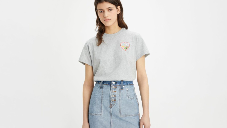 Dam Levi's  | Klassisk T-Shirt Med Grafiskt Tryck Crafty Heart Starstruck Heather Grey - Gra